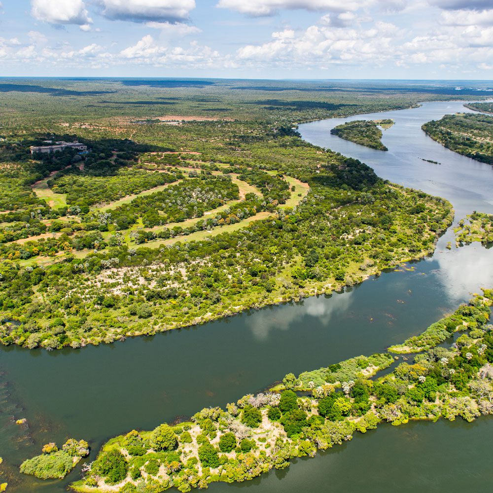 Aerial view of the Zambezi River, Africa cropped